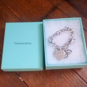 Tiffany Heart Charm Chunky Link Sterling Bracelet In Box 7.5" Length